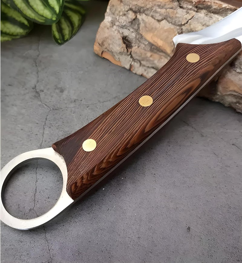 Wizbiz سكين مطبخ ويزبيز المصنوعة يدويًا لقص اللحم سكين جزار كاملة الشفرة سكاكين شيف من الفولاذ الكربوني العالي سكين تقطيع اللحم حادة مع مقبض خشبي للشواء - Image 4