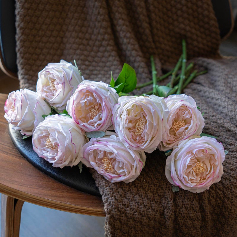 DUYONE Light Pink 4pcs Fake Flowers for Decoration Home Decor Artificial Flowers Austin Rose Peony Latex Fake Flower Living Room Decoration Vivid Pink Roses Peonies(Pink Edge 4pcs) - Image 5