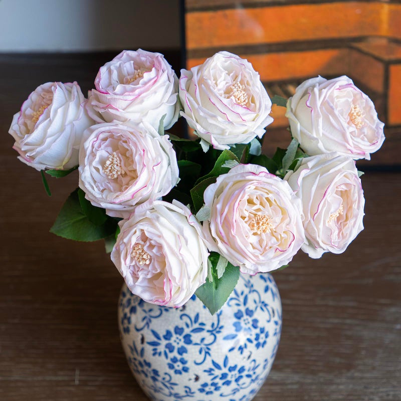 DUYONE Light Pink 4pcs Fake Flowers for Decoration Home Decor Artificial Flowers Austin Rose Peony Latex Fake Flower Living Room Decoration Vivid Pink Roses Peonies(Pink Edge 4pcs) - Image 1
