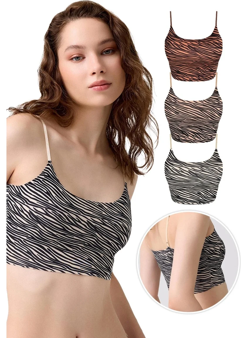 كوتن هيل Patterned Laser Cut Adjustable Thin Strap Crop Bustier 3-Pack-1