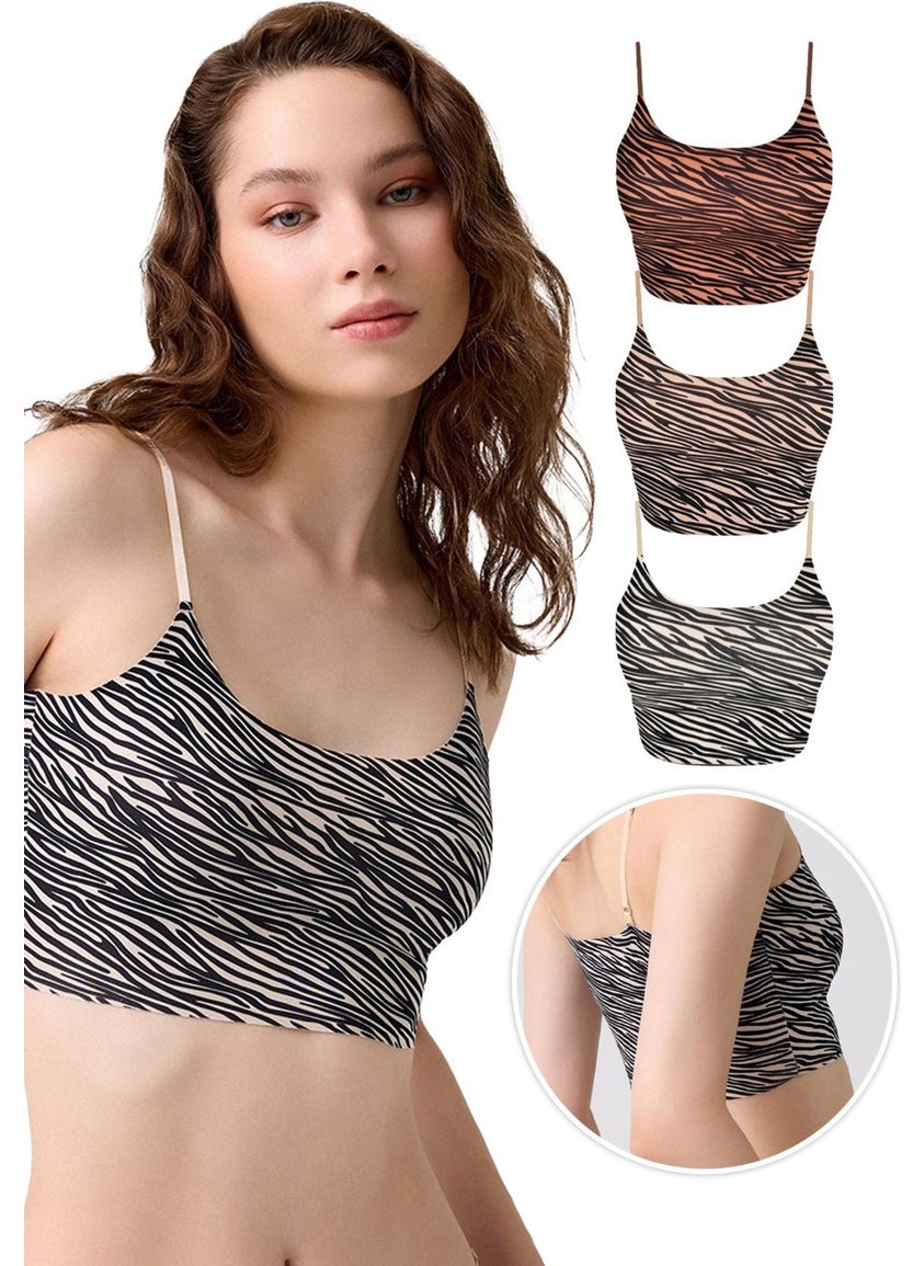 COTTONHILL Patterned Laser Cut Adjustable Thin Strap Crop Bustier 3-Pack-1  - Image 1