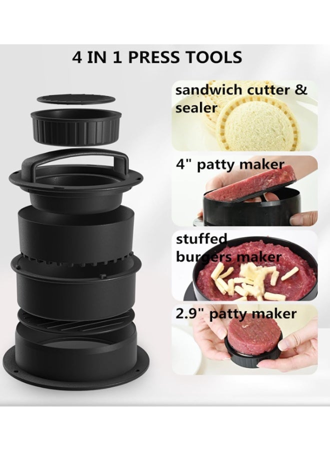EHOME Burger Press, Hamburger Press Patty Maker, 4 in 1 Non Stick Patty Mold for Stuffed Burgers, Sliders, Veggie Beef Burger, Kitchen Barbecue Tool Grilling Accessories - Image 2