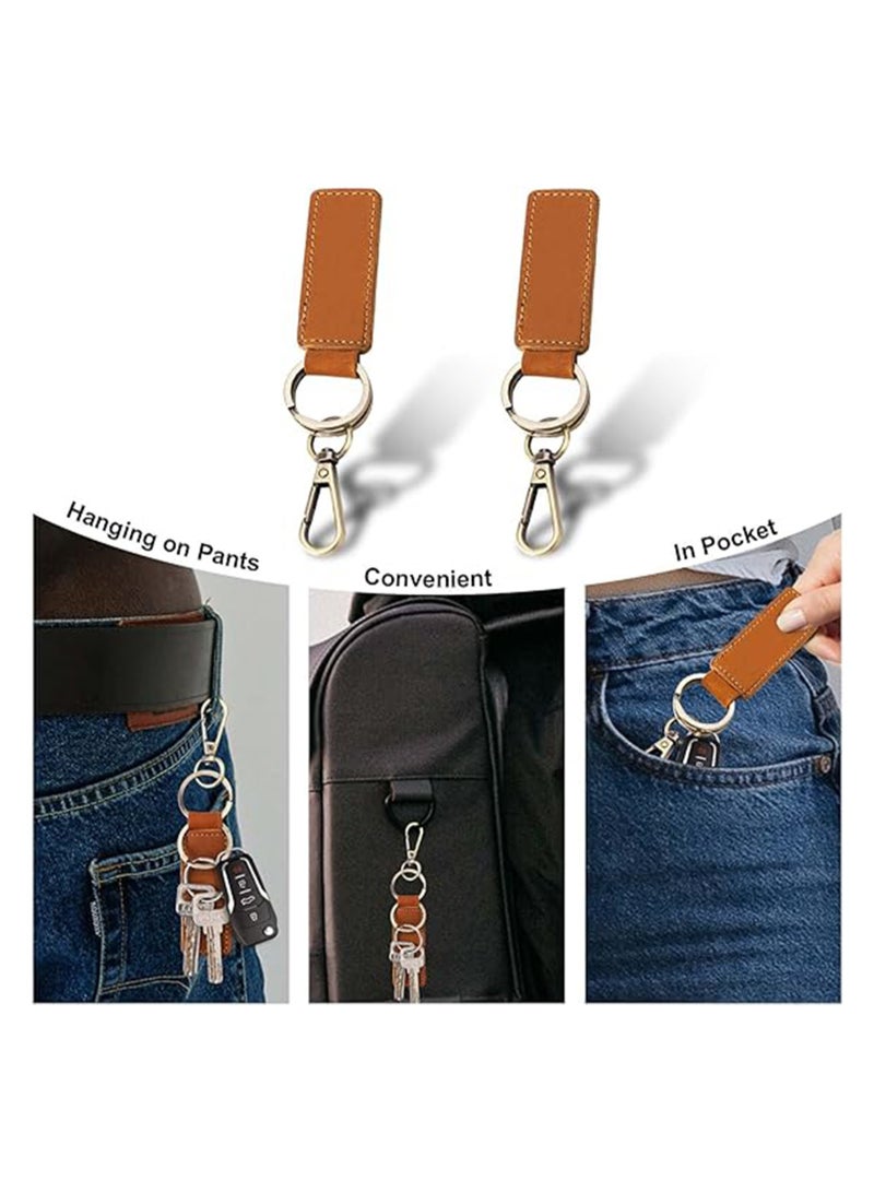 Excefore 2pcs Leather Key Chain Holders, Double Ring Retro Car Key Keychain Universal Key Fob Keychain Leather Keyring Key Fob Hanging Ornament Leather Key Ring Key Pouch Key Clip for Men Women - Image 4