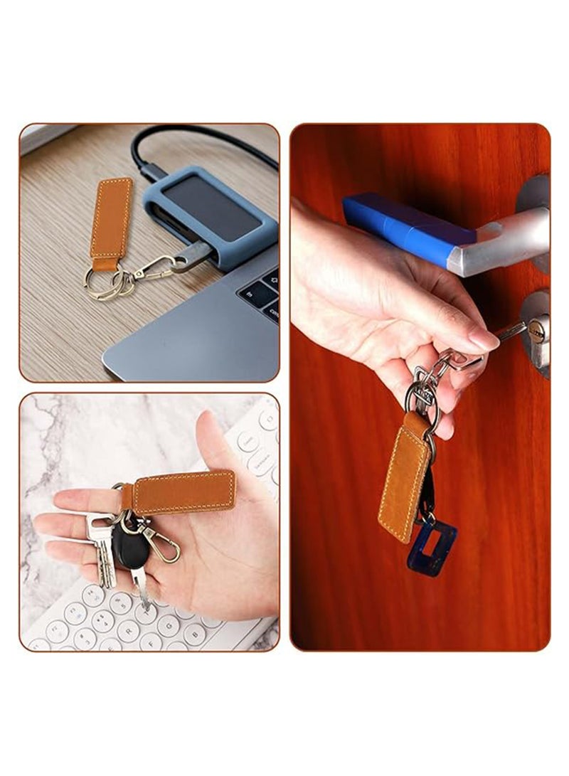 Excefore 2pcs Leather Key Chain Holders, Double Ring Retro Car Key Keychain Universal Key Fob Keychain Leather Keyring Key Fob Hanging Ornament Leather Key Ring Key Pouch Key Clip for Men Women - Image 3