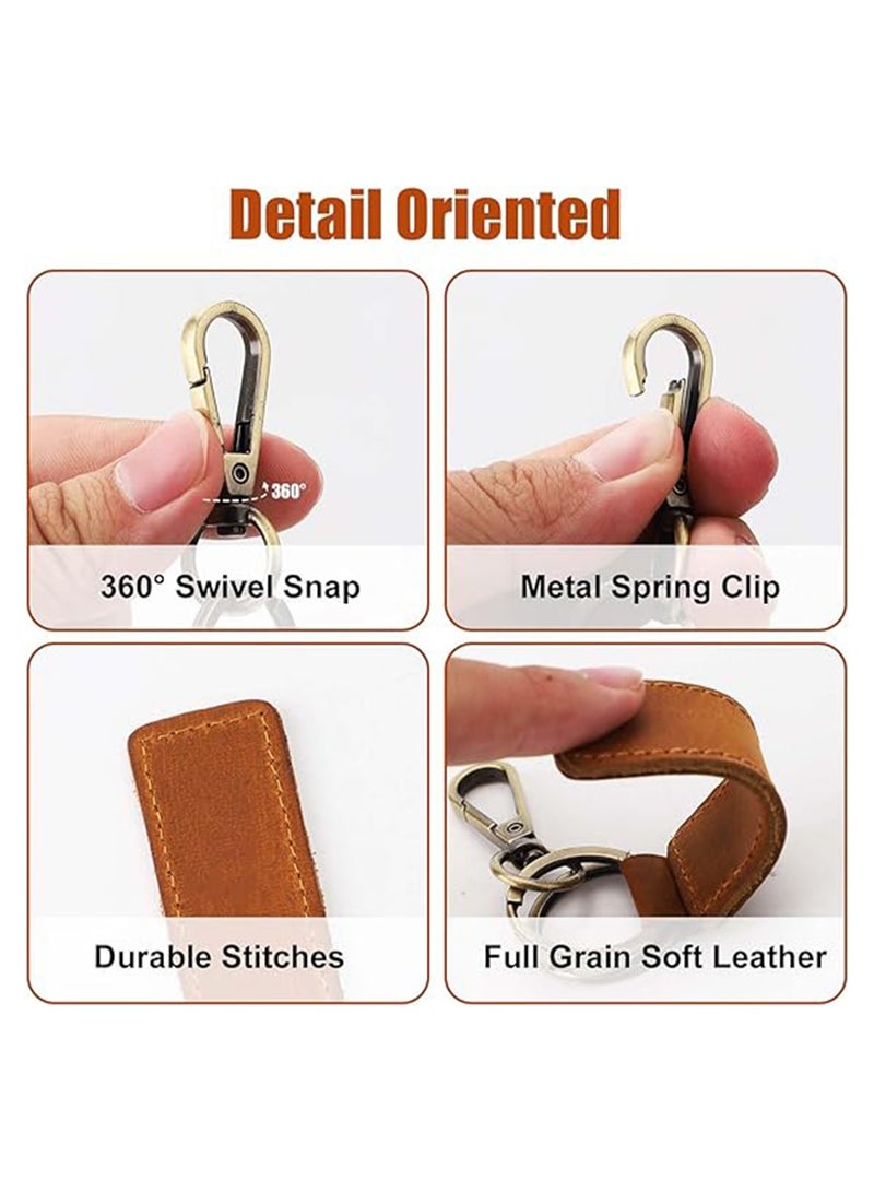 Excefore 2pcs Leather Key Chain Holders, Double Ring Retro Car Key Keychain Universal Key Fob Keychain Leather Keyring Key Fob Hanging Ornament Leather Key Ring Key Pouch Key Clip for Men Women - Image 5