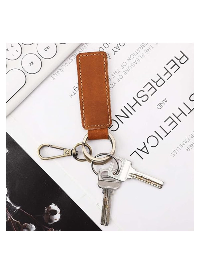 Excefore 2pcs Leather Key Chain Holders, Double Ring Retro Car Key Keychain Universal Key Fob Keychain Leather Keyring Key Fob Hanging Ornament Leather Key Ring Key Pouch Key Clip for Men Women - Image 2