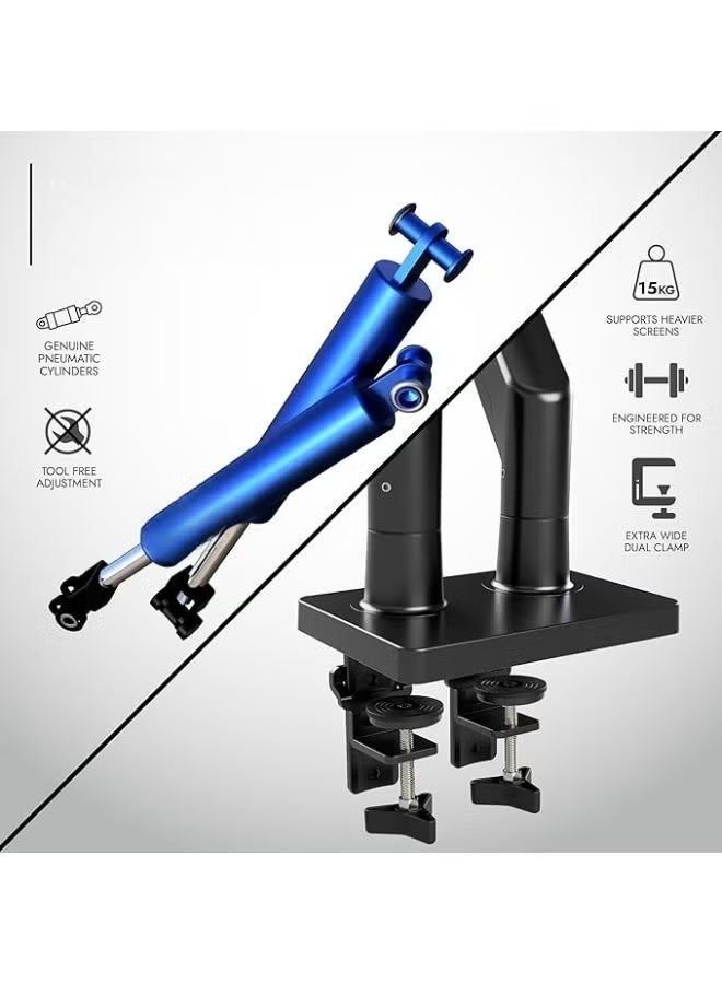 Dual Monitor Desk Mount for 22–32 Inch Screens, Gas Spring Adjustable Monitor Arm with Clamp Base and VESA 75x75 & 100x100 - Image 2