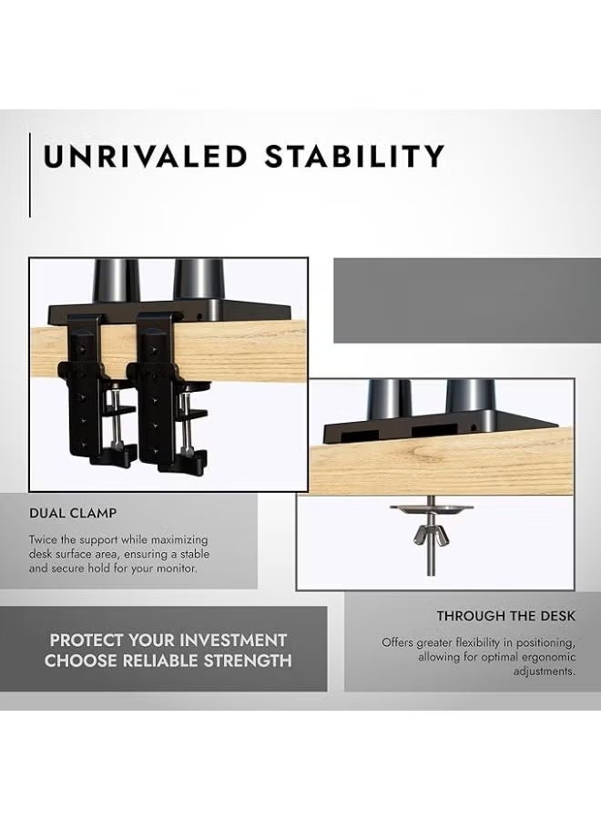 Dual Monitor Desk Mount for 22–32 Inch Screens, Gas Spring Adjustable Monitor Arm with Clamp Base and VESA 75x75 & 100x100 - Image 3