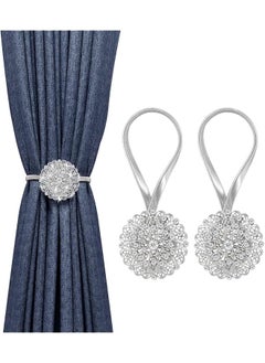 The Bros Crystal Flower Magnetic Curtain Tiebacks, 2 Pack Window Curtain Decorative No Drilling Drapery Holdbacks Flower Curtain Buckle with High-elastic Spring Wire for Home Office Decor - Silver  - Image 1