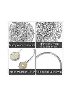 The Bros Crystal Flower Magnetic Curtain Tiebacks, 2 Pack Window Curtain Decorative No Drilling Drapery Holdbacks Flower Curtain Buckle with High-elastic Spring Wire for Home Office Decor - Silver  - Image 5