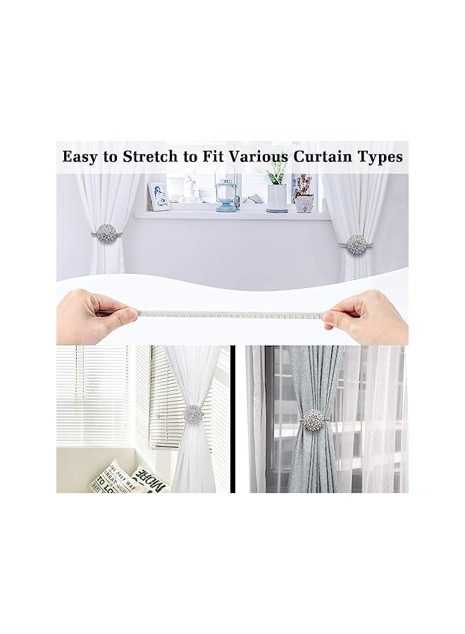 The Bros Crystal Flower Magnetic Curtain Tiebacks, 2 Pack Window Curtain Decorative No Drilling Drapery Holdbacks Flower Curtain Buckle with High-elastic Spring Wire for Home Office Decor - Silver  - Image 4