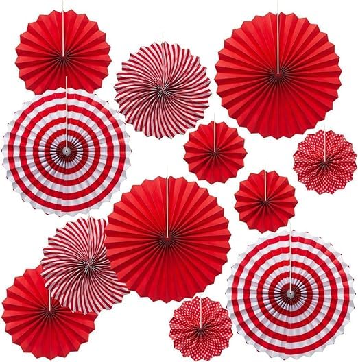 KMOTID 12pcs Hanging Round Pattern Fen for BirthdayWedding Graduation EventsPartyBaby Shower Valentines DayAnniversary use red