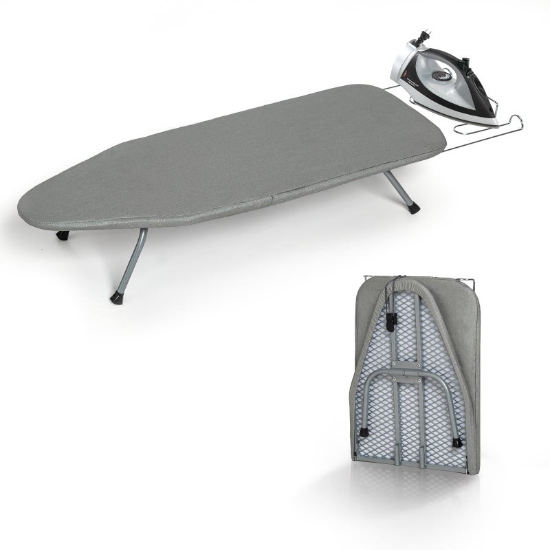 RAINHOL Metal Foldable Tabletop Ironing Board with Iron Rest, Portable Ironing Board Small with Heat Resistant Cotton Cover, RAINHOL Mini Iron Board for Small Space and Travel, 31"x12", Gray - Image 1