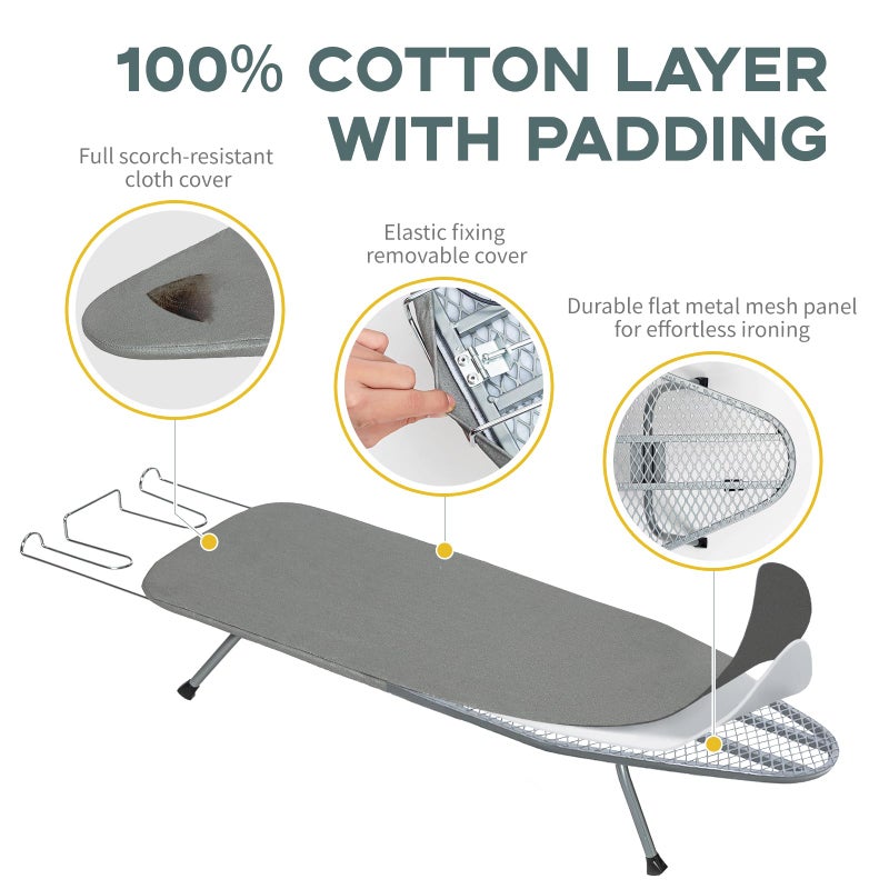 RAINHOL Metal Foldable Tabletop Ironing Board with Iron Rest, Portable Ironing Board Small with Heat Resistant Cotton Cover, RAINHOL Mini Iron Board for Small Space and Travel, 31"x12", Gray - Image 2