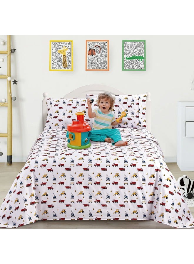 Softan Twin Bed Sheet Set for Kids, 3 PC Construction Printed Brushed Microfiber Kids Bedding Set, 1 Flat Sheet,1 Deep Pocket Fitted Sheet, and 1 Pillow Case, Breathable & Silky Soft Feeling Sheets - Image 3