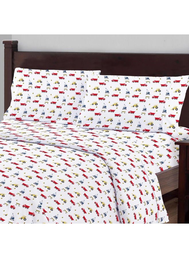 Softan Twin Bed Sheet Set for Kids, 3 PC Construction Printed Brushed Microfiber Kids Bedding Set, 1 Flat Sheet,1 Deep Pocket Fitted Sheet, and 1 Pillow Case, Breathable & Silky Soft Feeling Sheets - Image 2