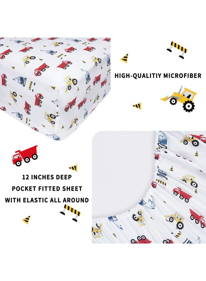 Softan Twin Bed Sheet Set for Kids, 3 PC Construction Printed Brushed Microfiber Kids Bedding Set, 1 Flat Sheet,1 Deep Pocket Fitted Sheet, and 1 Pillow Case, Breathable & Silky Soft Feeling Sheets - Image 5