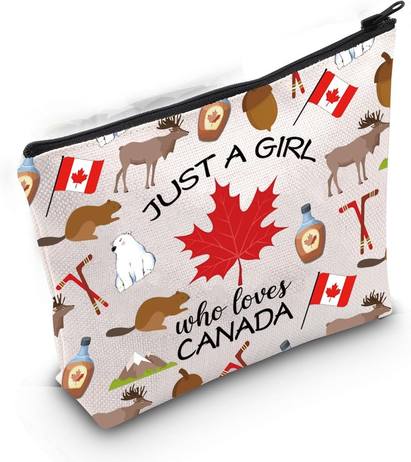Gzrlyf Canada Makeup Bag Just a Girl Who Love Canada Canada Flag Bag Canada Travel Souvenir Canadian Gift Bag Canada Cosmetic Bag (just Canada)