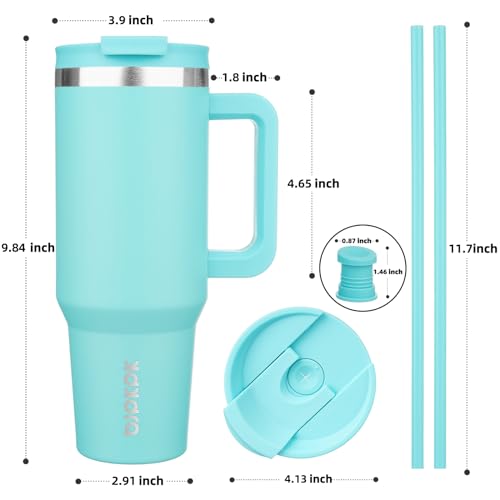 BJPKPK 40 oz Stainless Steel Tumbler With Handle Insulated Tumblers With 2 Straw Travel Coffee Mug With Lid,Turquoise - Image 3