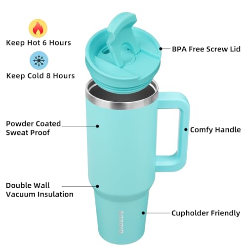 BJPKPK 40 oz Stainless Steel Tumbler With Handle Insulated Tumblers With 2 Straw Travel Coffee Mug With Lid,Turquoise - Image 2