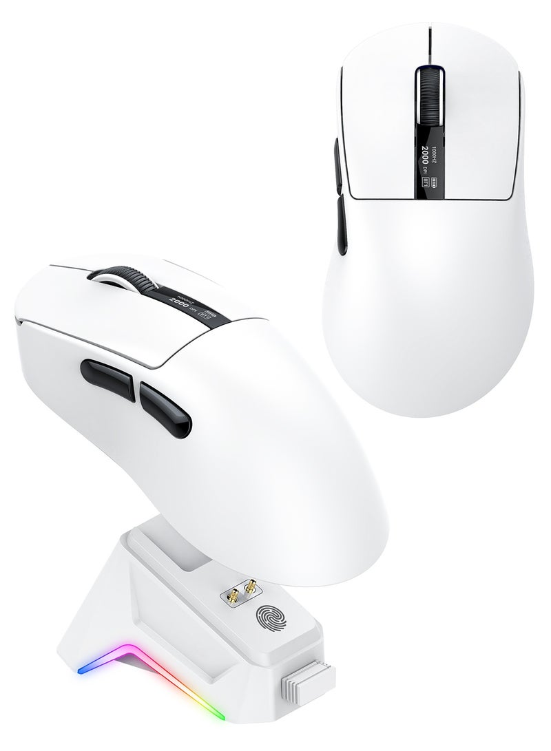 Wireless mouse, gaming mouse, ergonomic optical mouse, wireless charging, with charging dock, wireless mouse for laptops, desktops, Chromebooks, and notebooks, White - Image 1