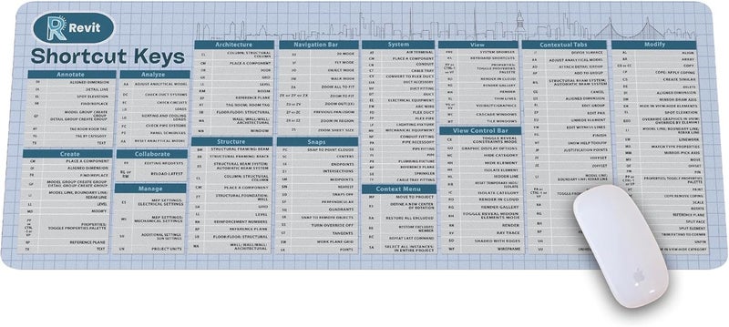 Designfullprint Autodesk Revit Shortcut Keys Mouse Mat, Revit Cheat Sheet Revit Quick Reference Extra Large Mousepad Gift for Architect Office Desk Decor Desk Mat HG - Image 1