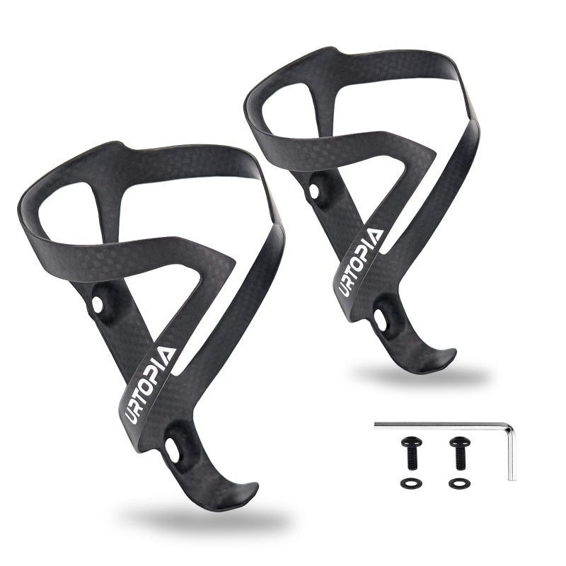 URTOPIA Full Carbon Fiber Bike Water Bottle Holder, Ultra-Light, High Strength Durable Carbon Bottle Cage, Bike Water Bottle Holder Brackets for Road Bike, Mountain Bike, Gravel Bike (2 Pack) - Image 1