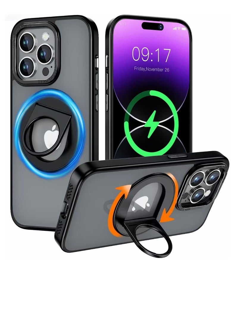 SYOSI Magsafe Case for iPhone 15 Pro Max with 360° Rotatable Adjustable Horizontal and Vertical Ring Holder Anti-Fingerprint Anti-Drop Military Shock Protection for iPhone 15 Pro Max 6.7" Black - Image 1