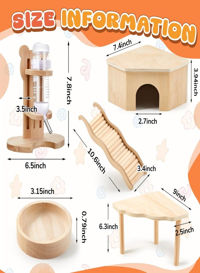 Sonwyoung 5 Pcs Hamster Cage Accessories, Wood Hamster Play Wooden Platform Water Bottle with Stand Climbing Set for Rat Mice Small Animals Pets Habitats Woodland Decor(Scalloped Platform) - Image 2