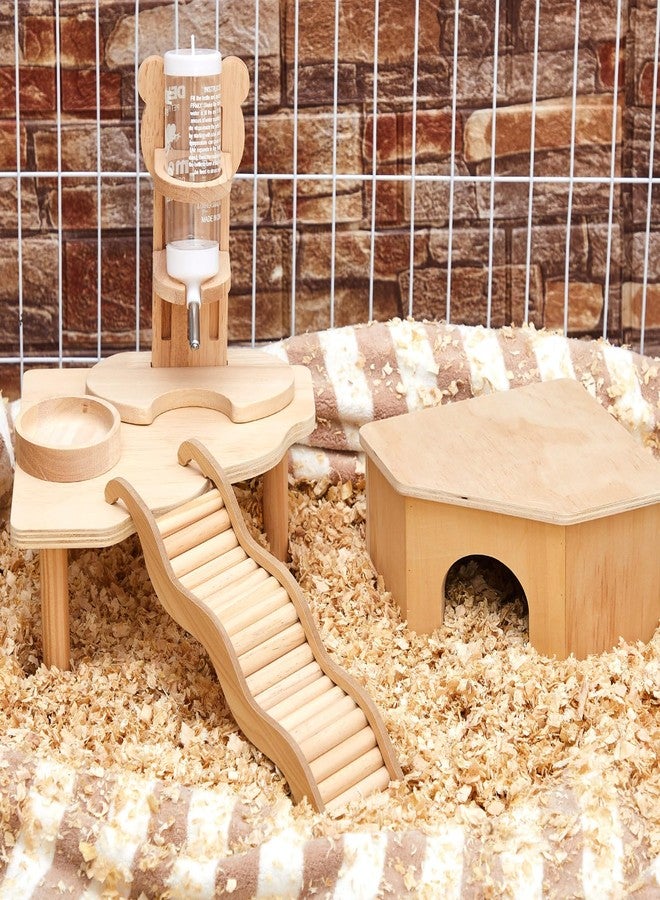 Sonwyoung 5 Pcs Hamster Cage Accessories, Wood Hamster Play Wooden Platform Water Bottle with Stand Climbing Set for Rat Mice Small Animals Pets Habitats Woodland Decor(Scalloped Platform) - Image 3