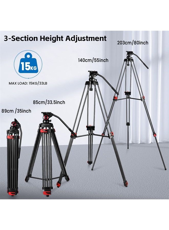 MACTREM 80" /203cm Video Tripod Heavy Duty Tripod with 360° Fluid Head,Mactrem Aluminum Tall Tripods Professional Compatible with Canon Nikon Sony DSLR Camera Camcorder Telescope Bnoculars (Load 33Lb) - Image 2