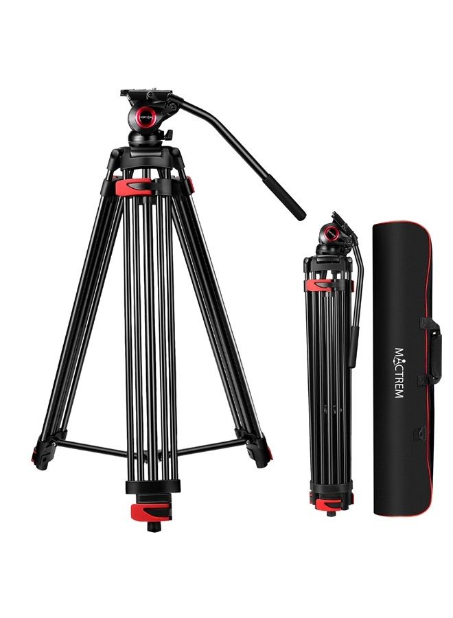 MACTREM 80" /203cm Video Tripod Heavy Duty Tripod with 360° Fluid Head,Mactrem Aluminum Tall Tripods Professional Compatible with Canon Nikon Sony DSLR Camera Camcorder Telescope Bnoculars (Load 33Lb) - Image 1