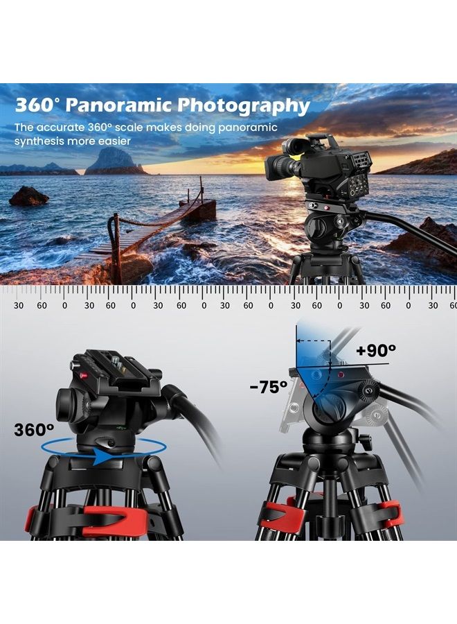 MACTREM 80" /203cm Video Tripod Heavy Duty Tripod with 360° Fluid Head,Mactrem Aluminum Tall Tripods Professional Compatible with Canon Nikon Sony DSLR Camera Camcorder Telescope Bnoculars (Load 33Lb) - Image 4