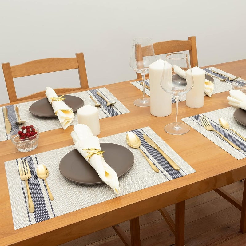 RURIBOSYPlacemats Set of 4681012 Heat Resistant Stain Resistant NonSlip Woven Vinyl Insulation Placemats Washable Durable Elegant Table Mats for Dining IvoryGrey 8 - Image 4