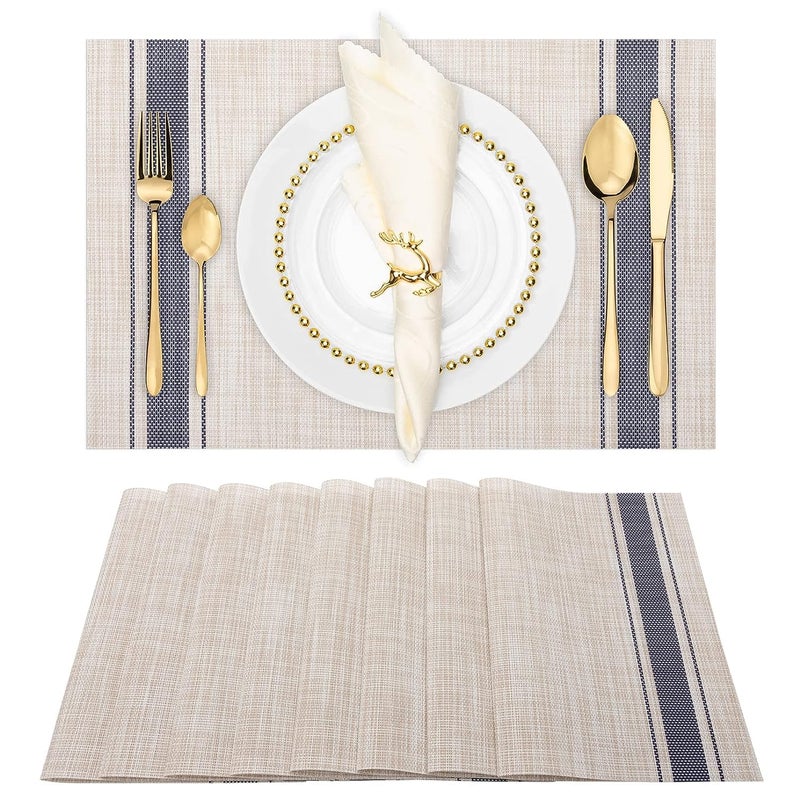 RURIBOSYPlacemats Set of 4681012 Heat Resistant Stain Resistant NonSlip Woven Vinyl Insulation Placemats Washable Durable Elegant Table Mats for Dining IvoryGrey 8 - Image 1