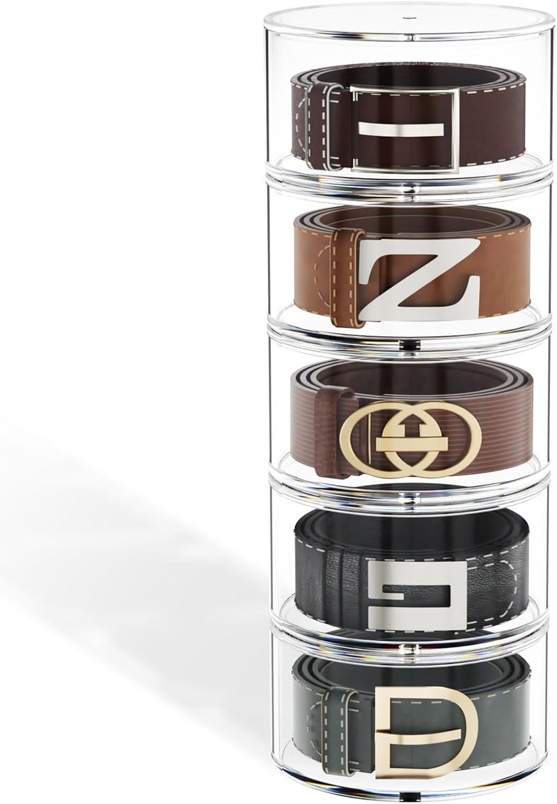 FEMELI Belt Organizer, Acrylic Belt Storage Holder for Closet & Drawer, 5-Layer Stackable Display Case for Belts, Watches, Jewelry and Ties - Image 1