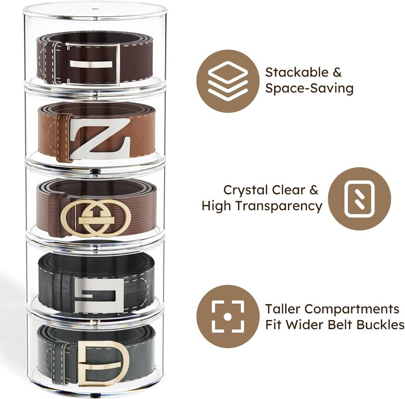 FEMELI Belt Organizer, Acrylic Belt Storage Holder for Closet & Drawer, 5-Layer Stackable Display Case for Belts, Watches, Jewelry and Ties - Image 2