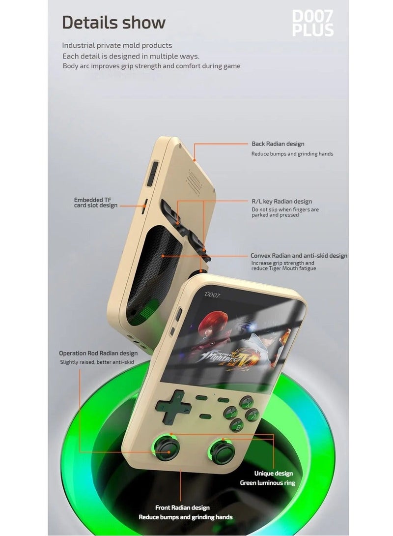 D007 Handheld Game Console with Linux System, Dual 3D Joystick System, Retro Games Console with 10000+ Classic Games, Handheld Emulator Console， Built-in 128G Memory Card (Beige)