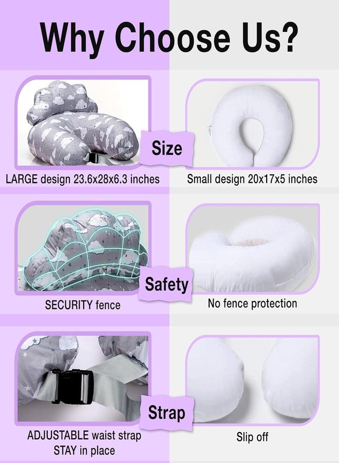 Proliva وسادة بروليفا للرضاعة الطبيعية للأطفال حديثي الولادة مع غطاء قابل للفصل، وسادة الرضاعة الطبيعية ودعم الرضاعة الطبيعية للأطفال، وسادة رضاعة مع غطاء قابل للإزالة (رمادي-مطر) - Image 3