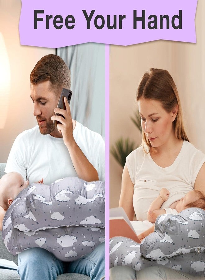 Proliva وسادة بروليفا للرضاعة الطبيعية للأطفال حديثي الولادة مع غطاء قابل للفصل، وسادة الرضاعة الطبيعية ودعم الرضاعة الطبيعية للأطفال، وسادة رضاعة مع غطاء قابل للإزالة (رمادي-مطر) - Image 2