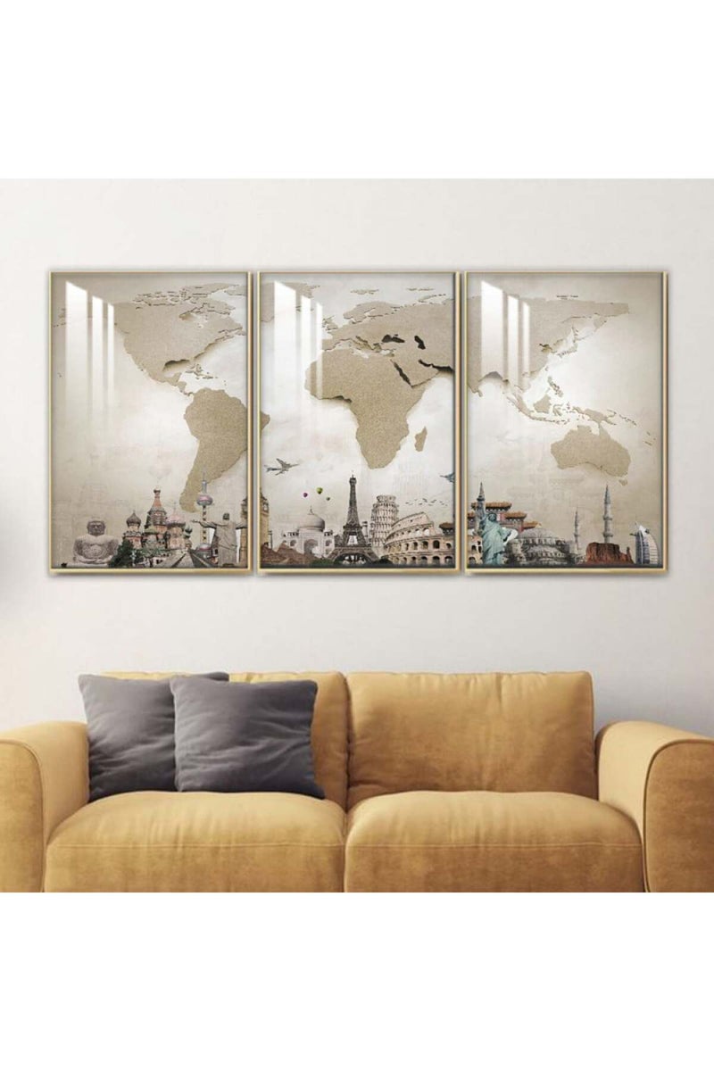 Marktna Three wooden wall painting with a frame and a clear acrylic layer - Image 1
