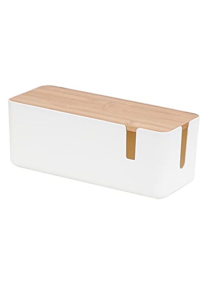 erorex Cable Management Box - Cable Organizer Box | Cord Management Box with Bamboo Lid To Cover & Hide Power Strips & Cords | Cable Box Organizer for TV, Computer, Router Office (White) - Image 1