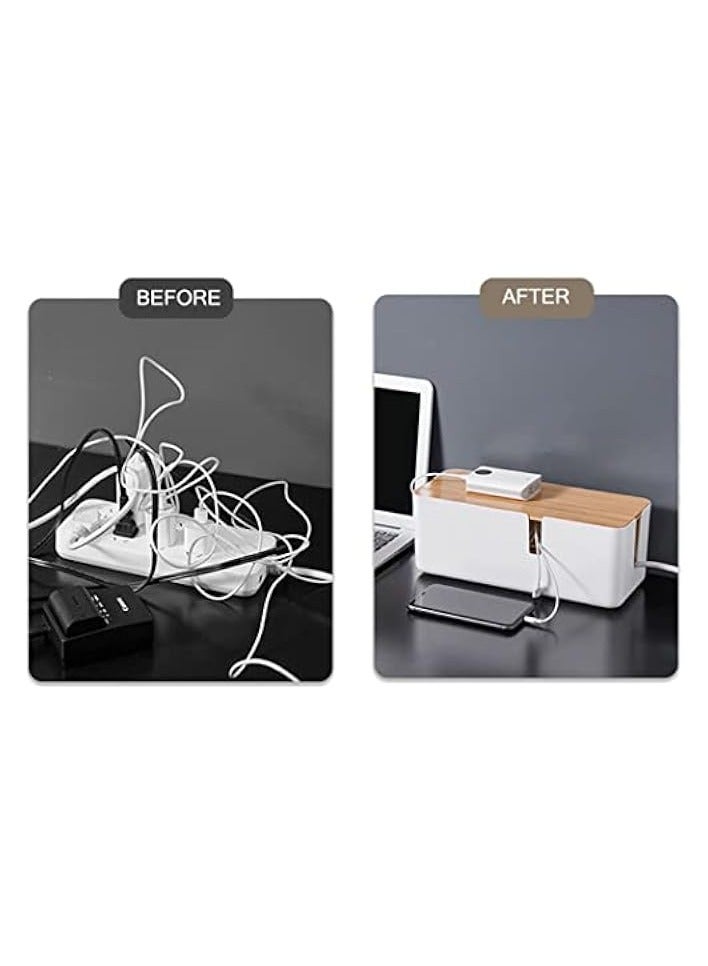 erorex Cable Management Box - Cable Organizer Box | Cord Management Box with Bamboo Lid To Cover & Hide Power Strips & Cords | Cable Box Organizer for TV, Computer, Router Office (White) - Image 3