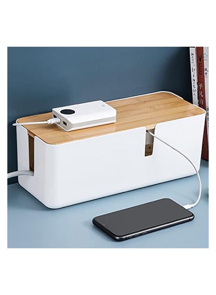 erorex Cable Management Box - Cable Organizer Box | Cord Management Box with Bamboo Lid To Cover & Hide Power Strips & Cords | Cable Box Organizer for TV, Computer, Router Office (White) - Image 4