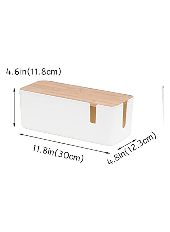 erorex Cable Management Box - Cable Organizer Box | Cord Management Box with Bamboo Lid To Cover & Hide Power Strips & Cords | Cable Box Organizer for TV, Computer, Router Office (White) - Image 2