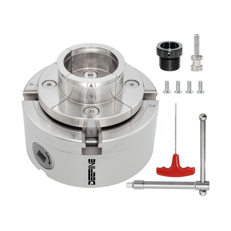 DEEFIINE 4 Inch Wood Lathe Chuck Set 1 x 8TPI Thread 34x16TPI Adapter Nickel Plated SelfCentering 4 Jaw Wood Turning Chuck1 jaw