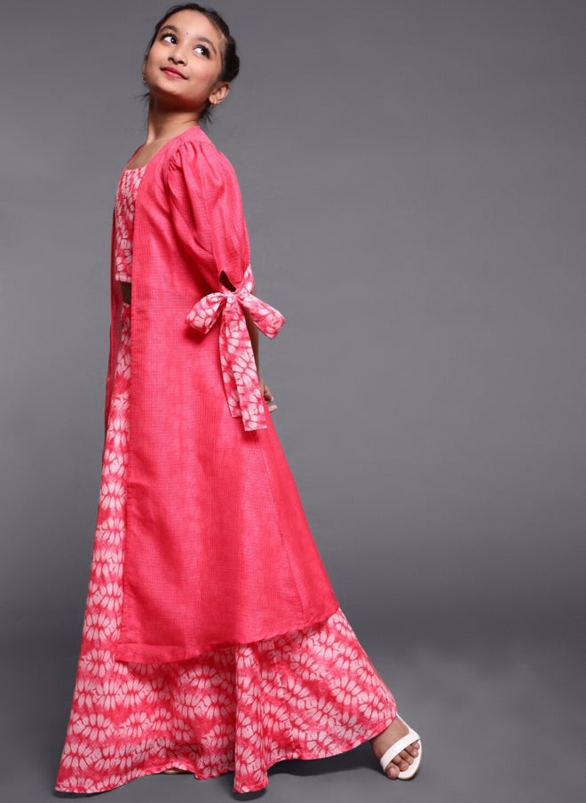 AKS Pink Printed Lehenga Choli Set for Girls - Image 4