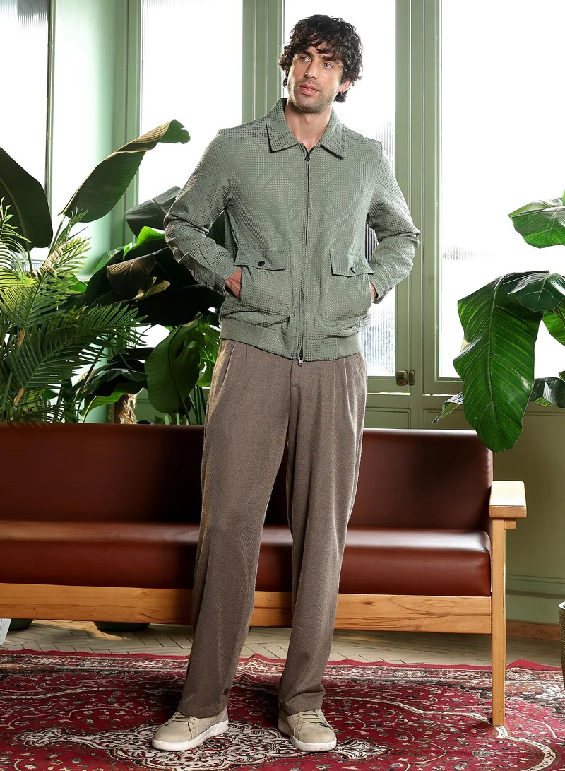 CAHOOT  Men's Pastel Olive Rhombus-Jacquard Zip-Front Jacket for Men | Best Price UAE
