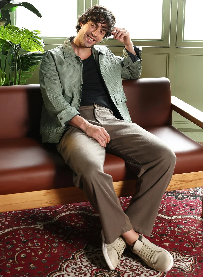 CAHOOT  Men's Pastel Olive Rhombus-Jacquard Zip-Front Jacket for Men | Best Price UAE
