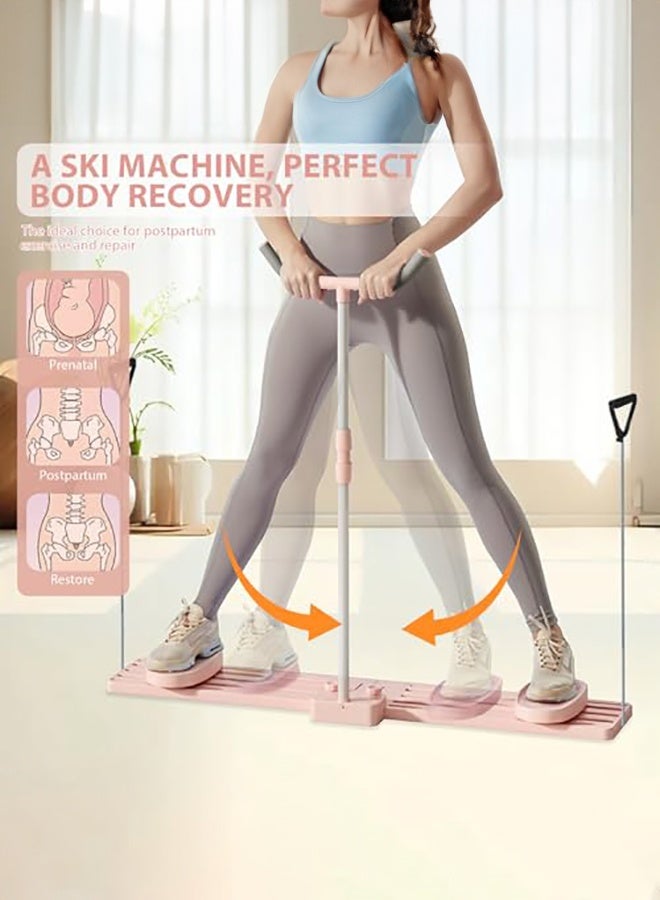 WALALLA All-in-One Home Ski Trainer - 3-Function Leg & Hip Exercise Machine with Adjustable Armrests, Pelvic Floor & Leg Shaping Equipment with Secure Foot Plates Pink - Image 5